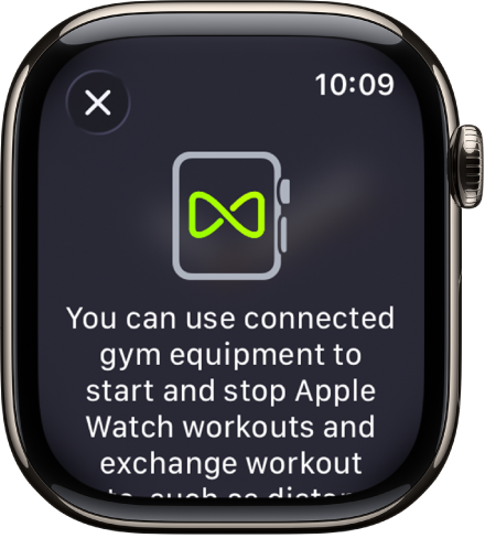 Skrin berpasangan yang kelihatan apabila anda memasangkan Apple Watch anda dengan peralatan gim.