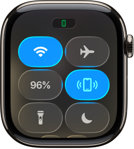Centrum sterowania z przyciskiem Pinguj iPhone’a widocznym w prawym górnym rogu.