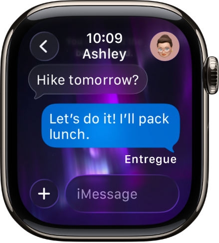 Apple Watch mostrando uma conversa no app Mensagens.