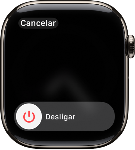 Tela do Apple Watch mostrando o controle deslizante Desligar. Arraste o controle deslizante para desligar o Apple Watch.