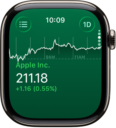 Informácie o akciách v apke Akcie. Uprostred obrazovky sa zobrazuje veľký graf s vývojom kurzu akciového titulu v priebehu mesiaca.