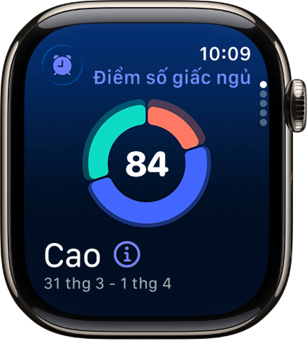 Màn hình điểm số giấc ngủ đang hiển thị một điểm số ở chính giữa màn hình. Một xếp hạng và thời gian ngủ xuất hiện ở dưới cùng bên trái của màn hình.