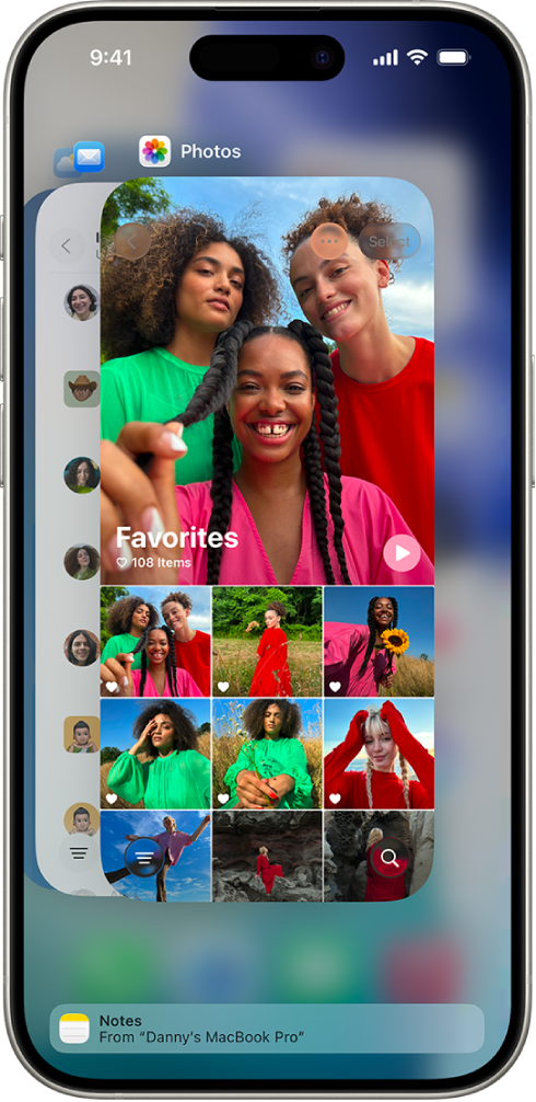 iPhone 上的 App 切换器,屏幕底部显示接力通知。