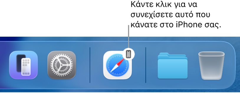 Το εικονίδιο Handoff που είναι ορατό στο Dock σε Mac.