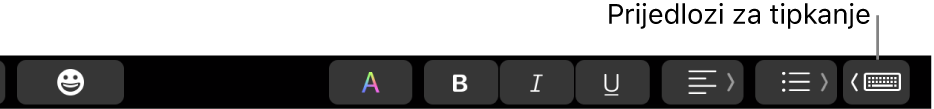 Tipka za prijedloge za tipkanje u Touch Baru.