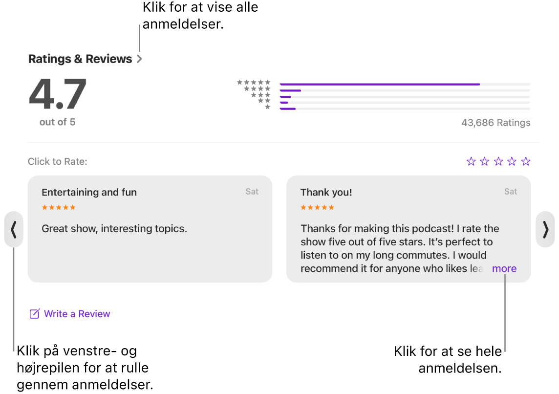 Anmeldelser og vurderinger af en serie i Podcasts. Klik på venstre- og højrepilen ved skærmens kanter for at rulle tilbage eller frem. Klik på “mere” for at se en hel anmeldelse.