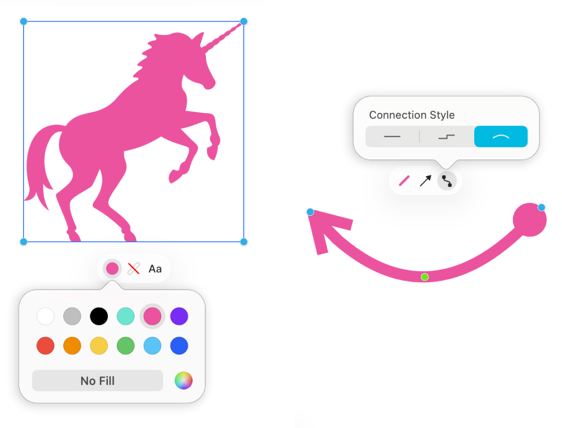 A shape and a line with the formatting tools.