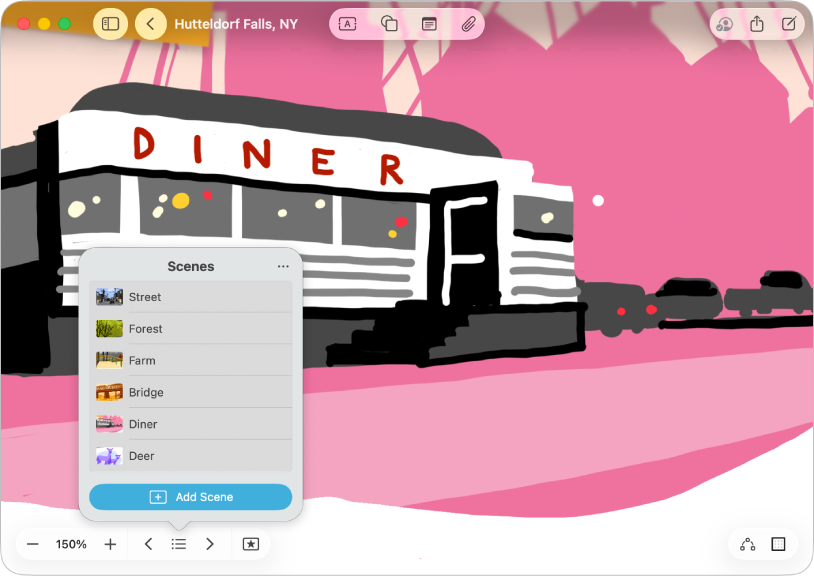 A Freeform board with the Scene Navigator open.