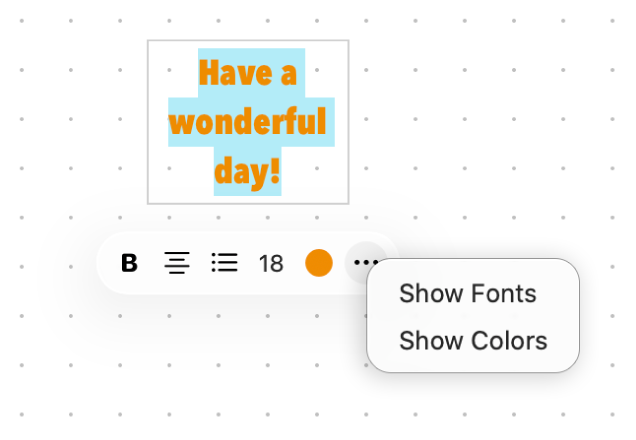 Valittuna oleva teksti muotoilutyökaluilla.