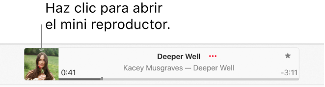 Para abrir el mini reproductor, selecciona la ilustración del álbum en el lado izquierdo de la ventana de reproducción.