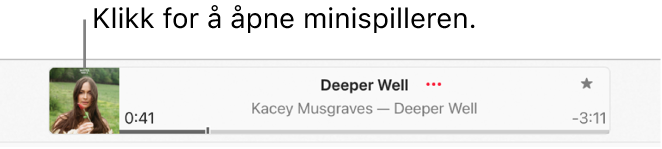 Velg albumbildet til venstre i avspillingsvinduet for å åpne minispilleren.