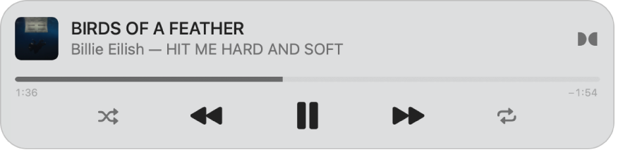 Il Mini Player più piccolo di Musica, che mostra soltanto i controlli (e non l’illustrazione dell’album).
