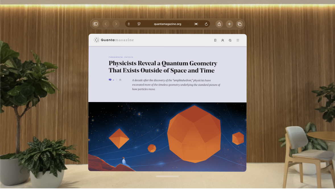 The Safari app on Apple Vision Pro, showing an open website.