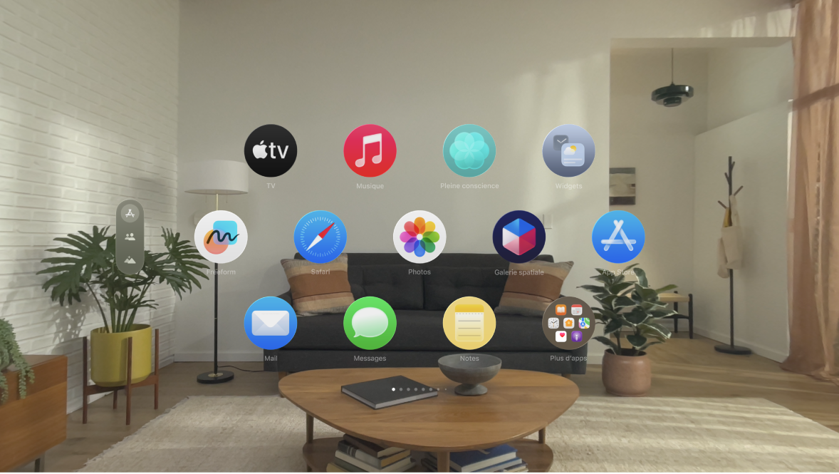 Vue Apps sur l’Apple Vision Pro, affichant la première page d’apps.