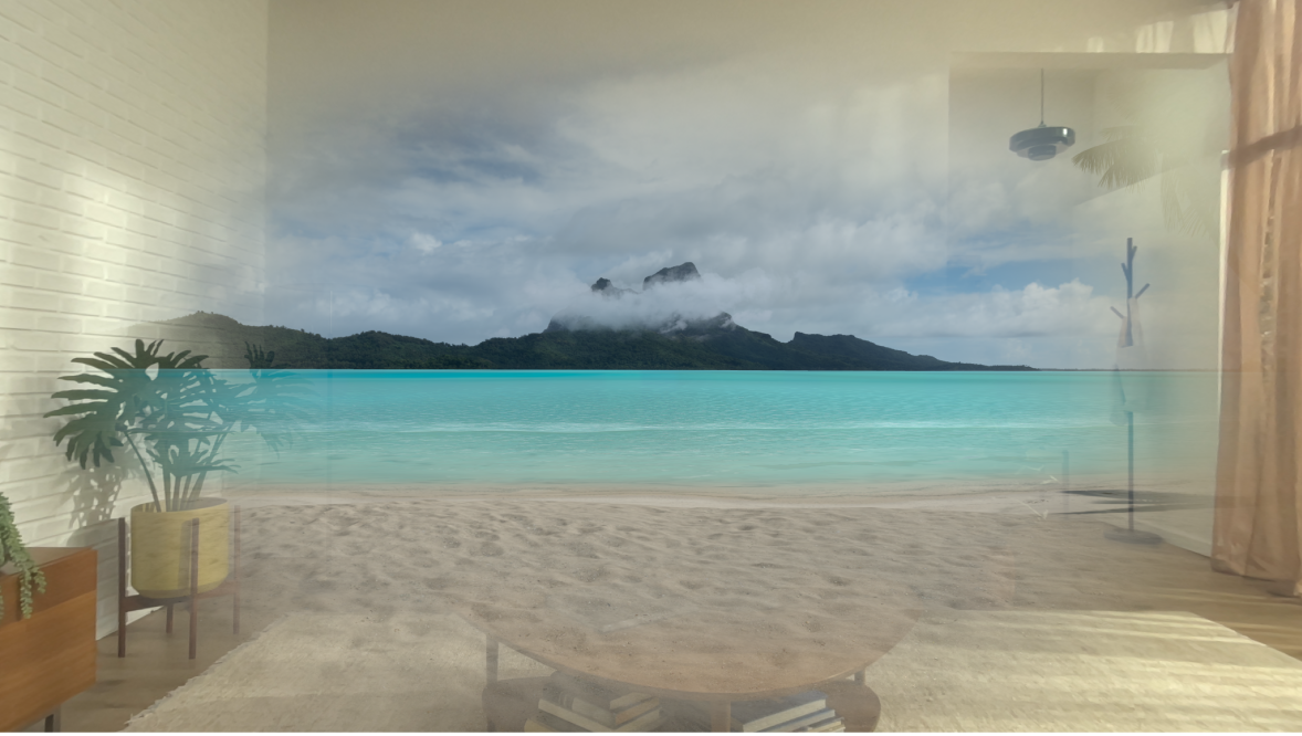 部分沉浸的「環境」,因此背景顯示一部分客廳。