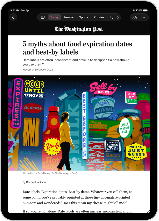 News ॲपमधील बातमीची स्टोरी. टॅब बारमध्ये, ‘आज’ सिलेक्ट केले गेले आहे.