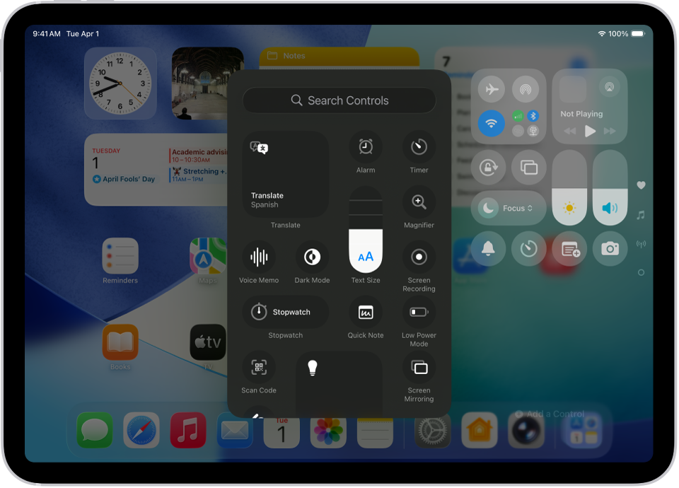 ଆପଣ କଣ୍ଟ୍ରୋଲ୍ ସେଣ୍ଟର୍ରେ ଟେକ୍ସ୍ଟ୍ ସାଇଜ୍, ଡାର୍କ୍ ମୋଡ୍ ଏବଂ କ୍ୱିକ୍ ନୋଟ୍ ଭଳି କଣ୍ଟ୍ରୋଲ୍ଗୁଡ଼ିକୁ ଯୋଡ଼ିପାରିବେ।