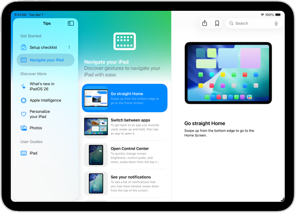 ବାମ ପାର୍ଶ୍ୱରେ ସାଇଡ୍ବାର୍ରେ ଟିପ୍ର ଏକ ସଂଗ୍ରହ ଏବଂ ଡାହାଣ ପାର୍ଶ୍ୱରେ ଏକ ଚୟନିତ ଟିପ୍ ଖୋଲାଥିବା ଦେଖାଉଥିବା ଏକ ସ୍କ୍ରୀନ୍।