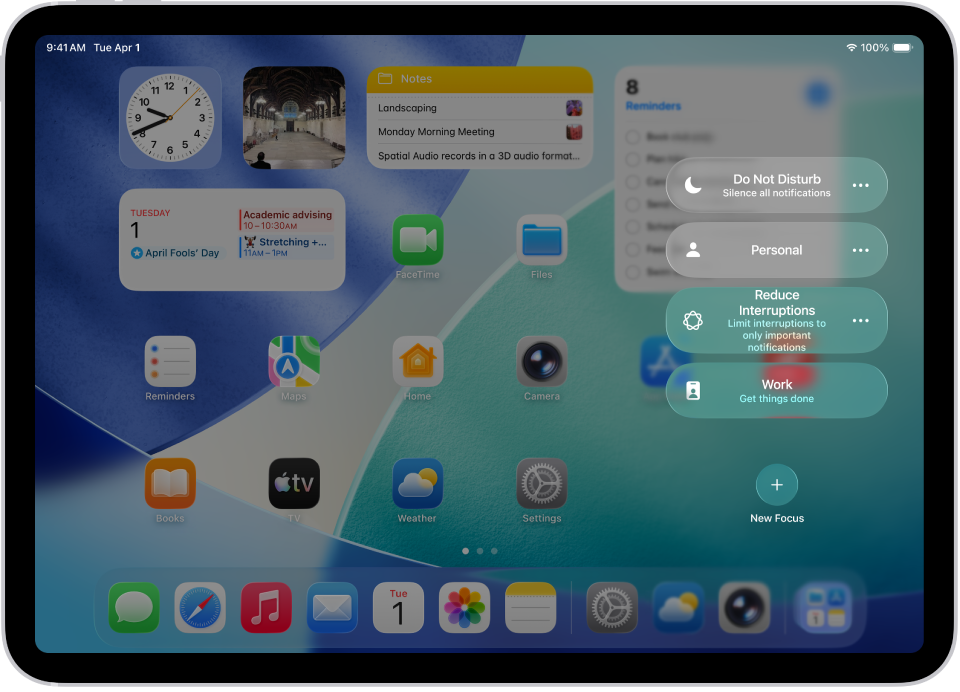 ଫୋକସ୍ ବିକଳ୍ପଗୁଡ଼ିକର ଅବଧି ସେଟ୍ କରିବା ପାଇଁ ବଟନ୍ ସହିତ ଫୋକସ୍ ବିକଳ୍ପ ଦେଖାଉଥିବା କଣ୍ଟ୍ରୋଲ୍ ସେଣ୍ଟର୍।