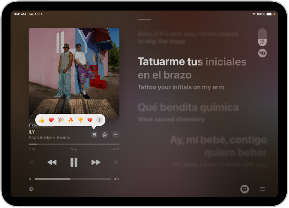 ਕਈ ਇਮੋਜੀ ਅਤੇ “ਜੋੜੋ” ਬਟਨ ਦਿਖਾਉਂਦੇ ਹੋਏ “ਪ੍ਰਤਿਕਿਰਿਆ” ਬਟਨ ਦੇ ਨਾਲ “ਹੁਣ ਚੱਲ ਰਿਹਾ” ਸਕਰੀਨ, ਜਿਸ ’ਤੇ ਤੁਸੀਂ ਹੋਰ ਇਮੋਜੀ ਲੱਭਣ ਲਈ ਕਲਿੱਕ ਕਰ ਸਕਦੇ ਹੋ।