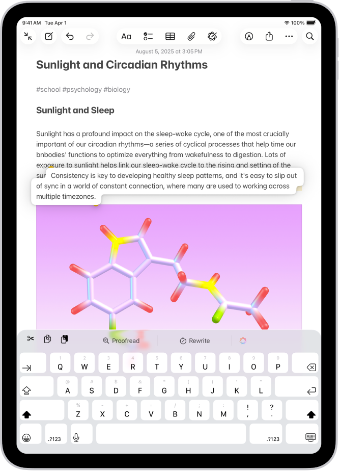 నోట్స్ యాప్లో డాక్యుమెంట్ తెరవబడింది. డాక్యుమెంట్ లోపల ఎంచుకున్న టెక్స్ట్ కొత్త లొకేషన్కు తరలించడం కోసం పైకి లిఫ్ట్ చేయబడింది.