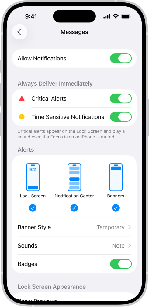 सेटिंगमधील ‘संदेश’ नोटिफिकेशन सेटिंग.