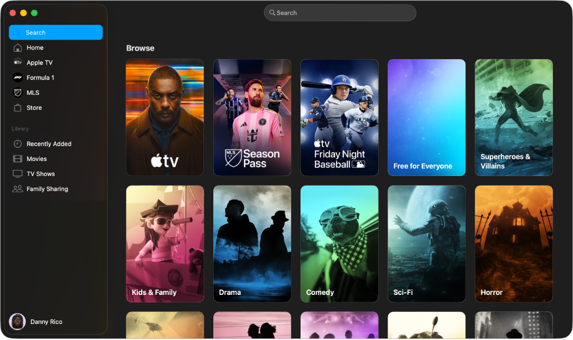검색이 열려 있는 Apple TV 앱.