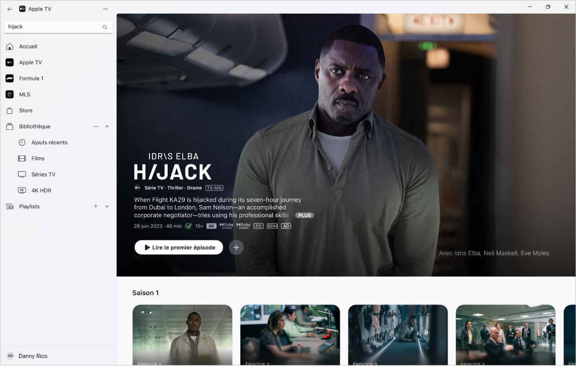 L’app Apple TV affichant des informations supplémentaires à propos d’un programme Apple TV.