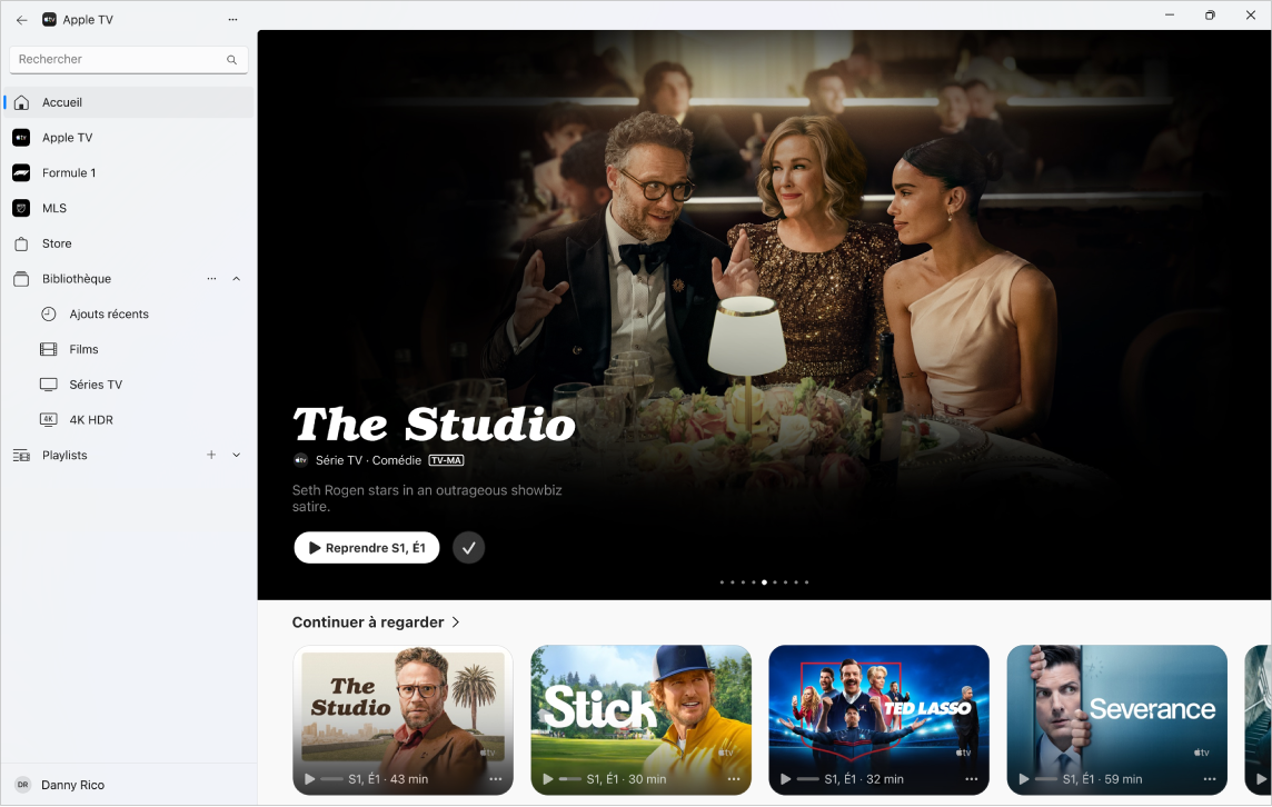 L’app Apple TV avec l’écran Accueil ouvert.