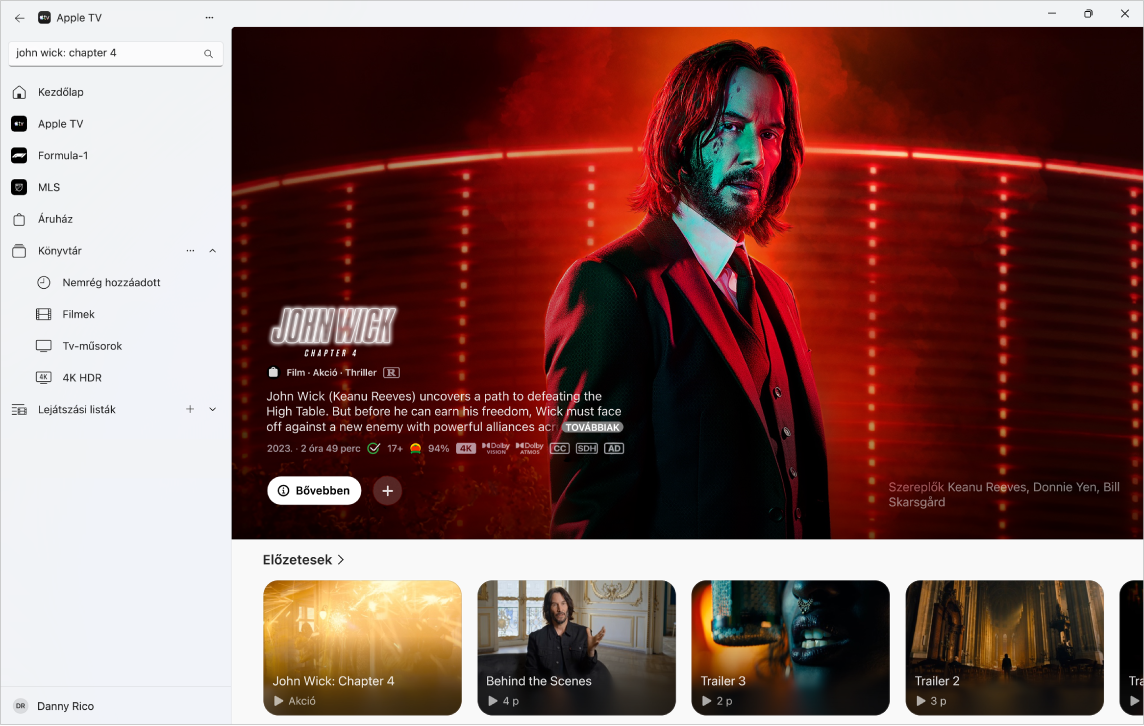 Az Apple TV appban további információk láthatók egy filmről az Apple TV Store-ban.