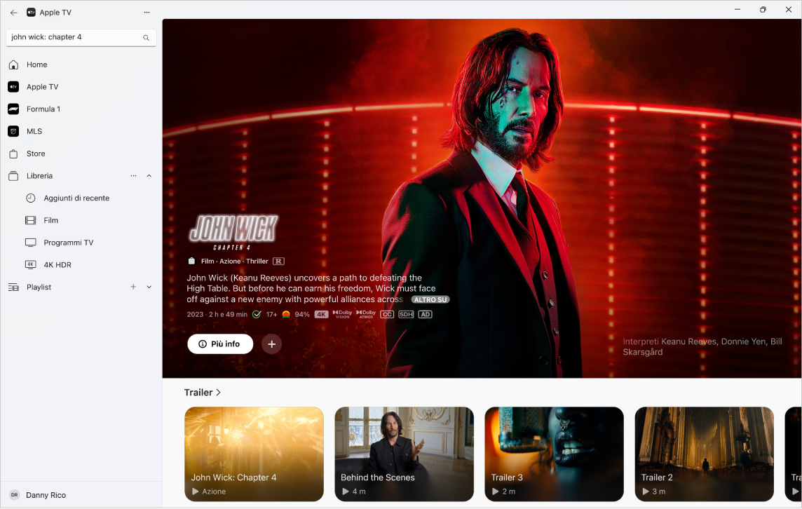 L‘app Apple TV che mostra maggiori informazioni su un film nell’Apple TV Store.