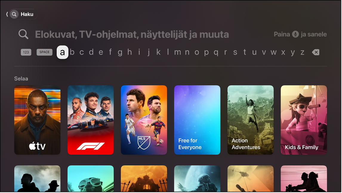 Näyttö, jossa näkyy haku