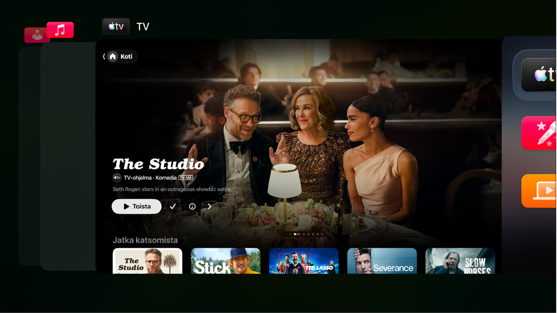 Apple TV ‑näyttö, jossa näkyy apinvaihtaja