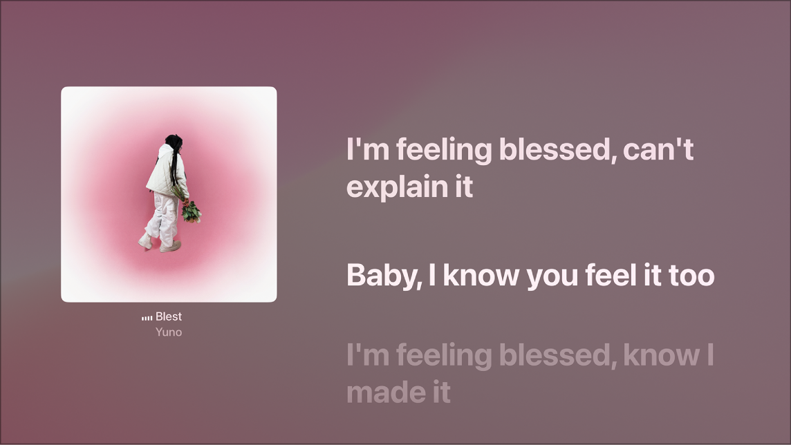 Écran « À l’écoute » affichant des paroles