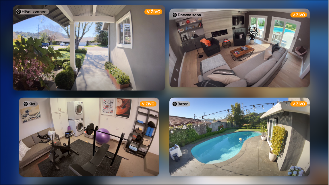 Zaslon Apple TV, ki prikazuje več kamer s pogleda Dom Apple