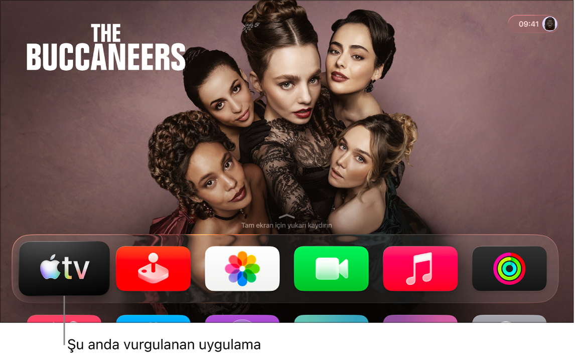 Apple TV ana ekranında Apple TV uygulaması vurgulanıyor