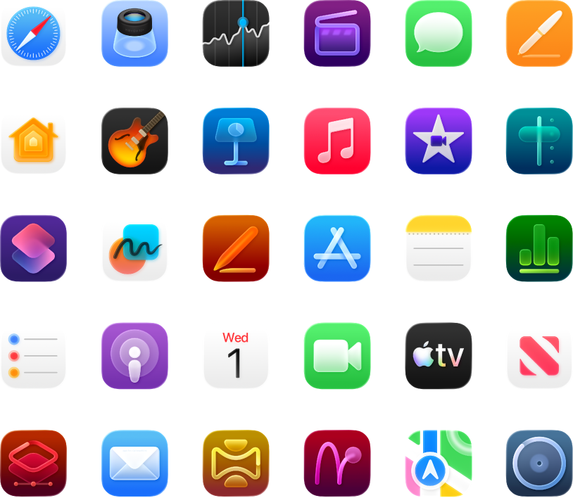 Symbolen van apps die met je MacBook Neo zijn meegeleverd.