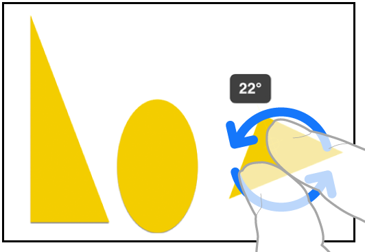 Ruka dvěma prsty vybírá a otáčí položku v aplikaci Freeform