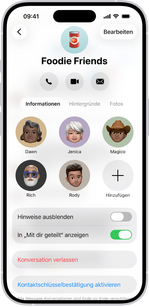 Die Konversationsinfos für eine Gruppe.