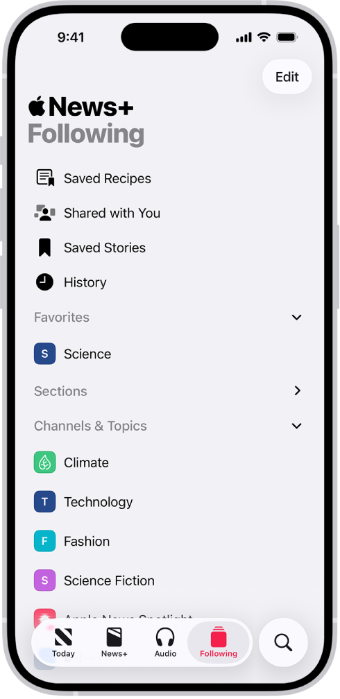 Followed channels and topics.