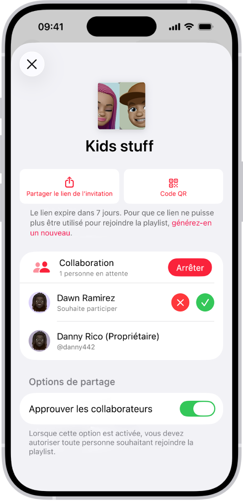 L’écran « Gérer la collaboration » de l’app Musique.