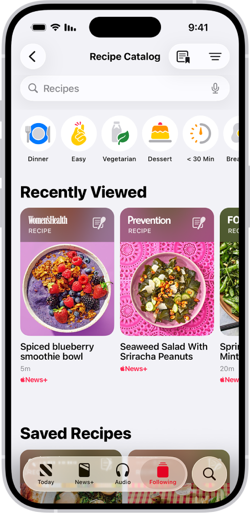 קטלוג המתכונים ב-Apple News+.