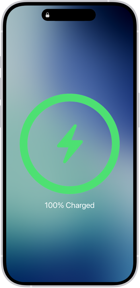 ಬ್ಯಾಟರಿ 100% ಚಾರ್ಜ್ ಆಗಿದೆ ಎಂಬುದನ್ನು ತೋರಿಸುವ iPhone ಸ್ಕ್ರೀನ್.
