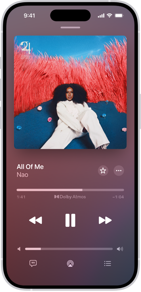 ထိန်းချုပ်မှုများနှင့် ခလုတ်အမျိုးမျိုးကို ပြသနေသော Now Playing ဖန်သားပြင်။