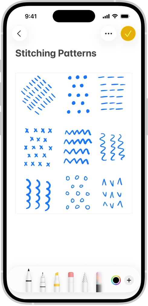 ସ୍କ୍ରୀନ୍ର ନିମ୍ନରେ ଏକ ଡ୍ରଇଂ ଏବଂ ମାର୍କ୍ଅପ୍ ଟୂଲ୍ ଦେଖାଉଥିବା ଏକ ନୋଟ୍।