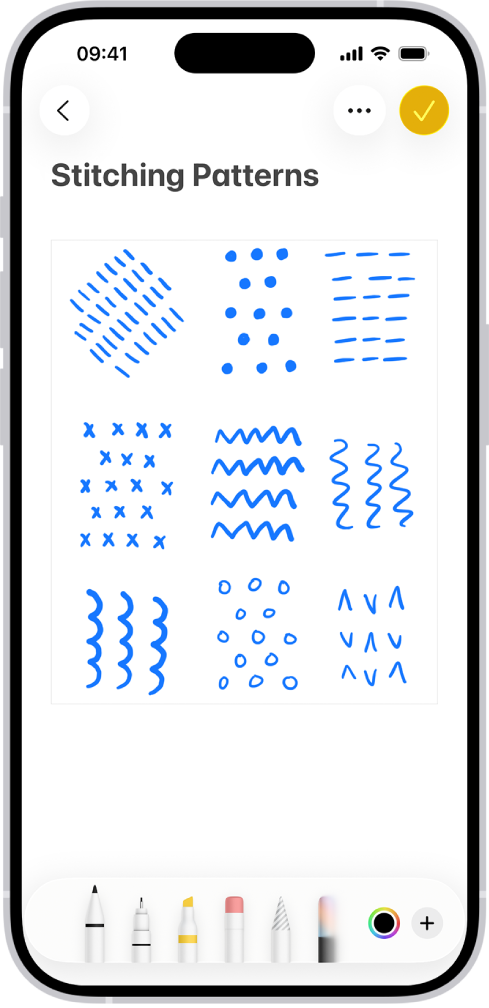 Uma nota mostrando um desenho e ferramentas de Marcação ao longo da parte inferior da tela.