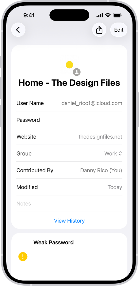 పాస్వర్డ్స్ యాప్లో స్టోర్ చేయబడిన పాస్వర్డ్లు ఉన్న అన్ని ఖాతాల జాబితా.