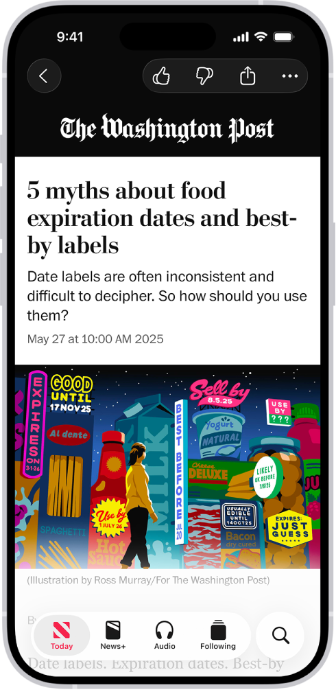 News App 中的新聞報道。在底部的分頁中,已選取 Today。