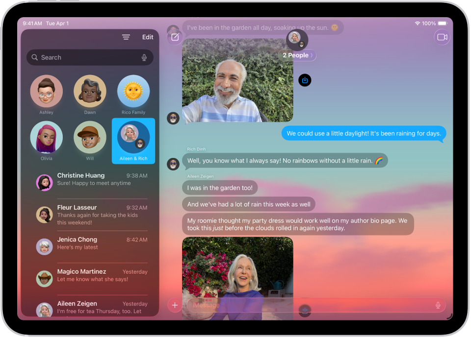 Разговор в Съобщения със заден фон.