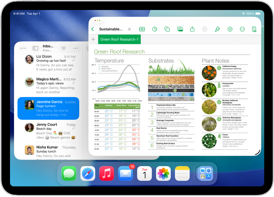 iPad med to forskellige apps åbne på skærmen